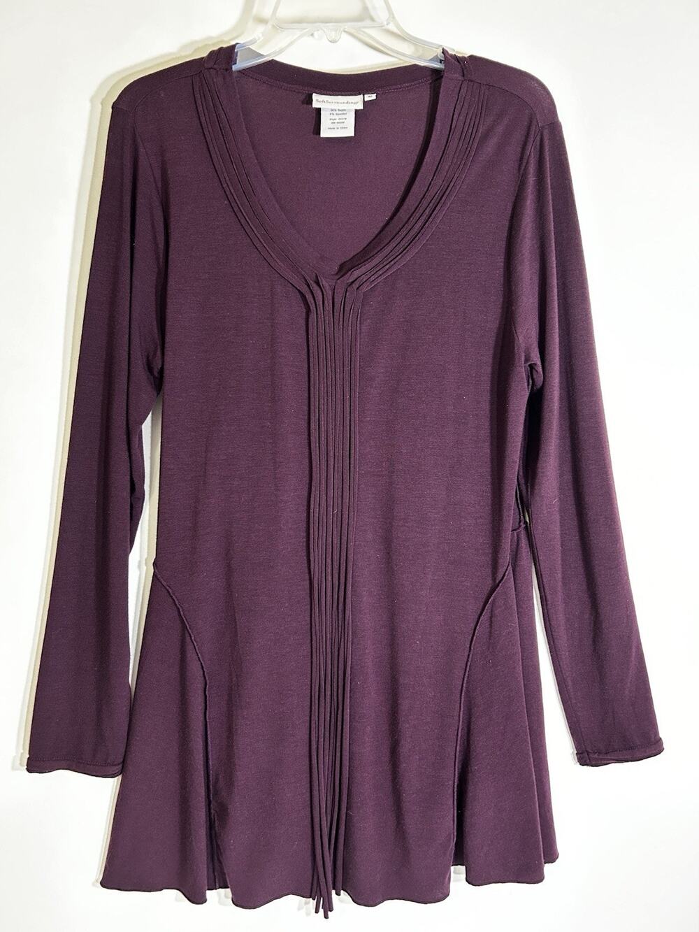 Soft Surroundings Medium Long Sleeve Tunic Top Purple Plum Fringe Tassel Medium